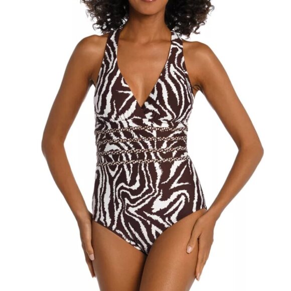 La Blanca 'Fierce Lines' Multi-Strap Cross-Back One-Piece Swimsuit, Java - Picture 1 of 2